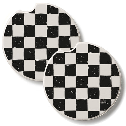 Checker 2 Pack Absorbent Stone Car Coasters 2.6" Manufactured in the USA