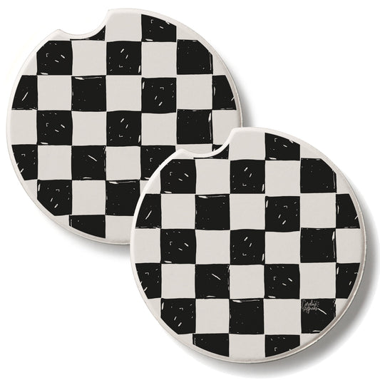 Checker 2 Pack Absorbent Stone Car Coasters 2.6" Manufactured in the USA