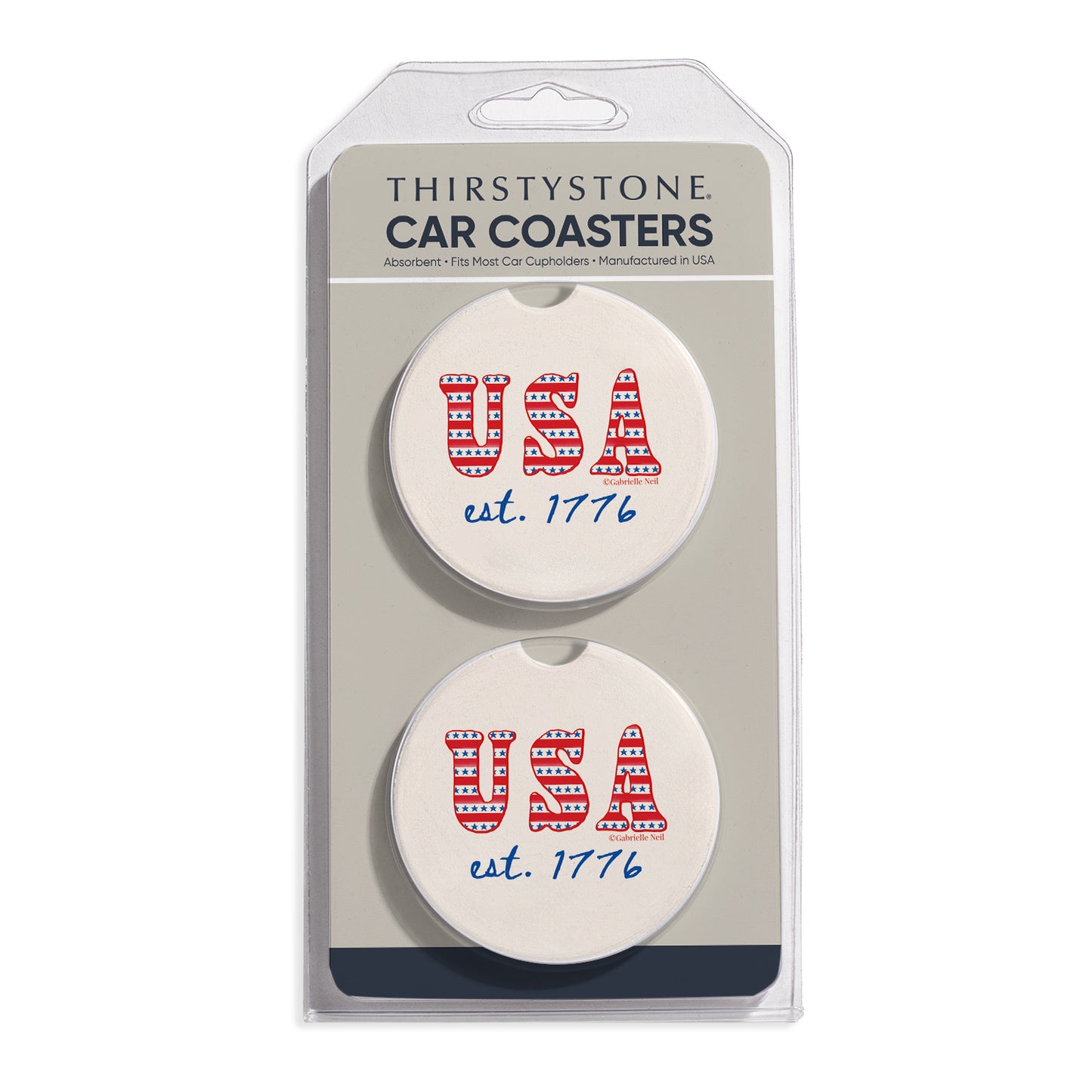 EST 1776 2 Pack Absorbent Stone Car Coasters 2.6" Manufactured in the USA