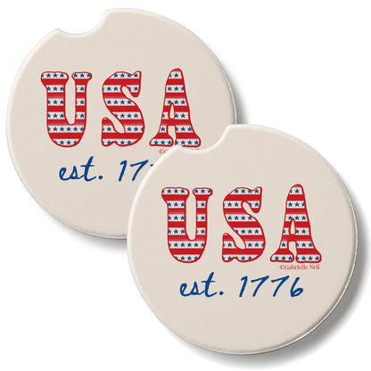 EST 1776 2 Pack Absorbent Stone Car Coasters 2.6" Manufactured in the USA