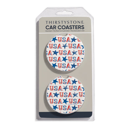 USA Repeat  2 Pack Absorbent Stone Car Coasters 2.6" Manufactured in the USA