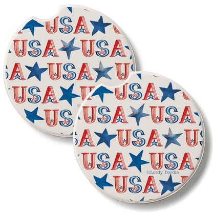 USA Repeat  2 Pack Absorbent Stone Car Coasters 2.6" Manufactured in the USA