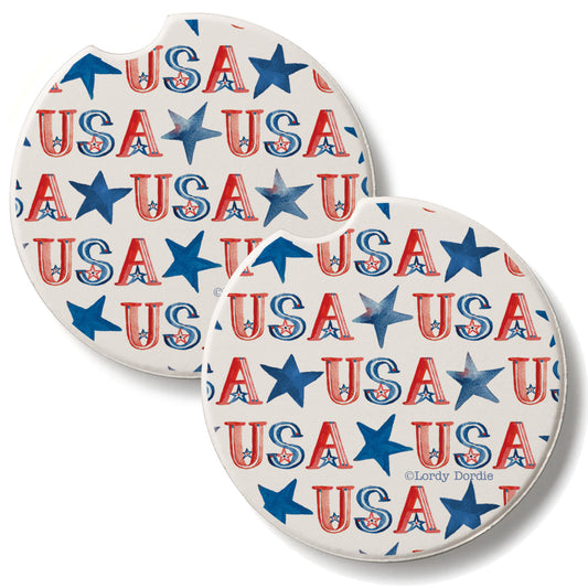USA Repeat  2 Pack Absorbent Stone Car Coasters 2.6" Manufactured in the USA
