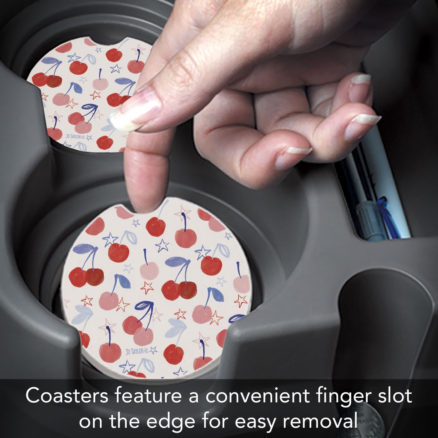 Cherry Stars 2 Pack Absorbent Stone Car Coasters 2.6" Manufactured in the USA