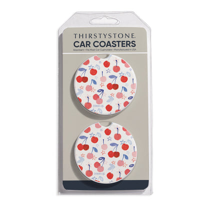Cherry Stars 2 Pack Absorbent Stone Car Coasters 2.6" Manufactured in the USA