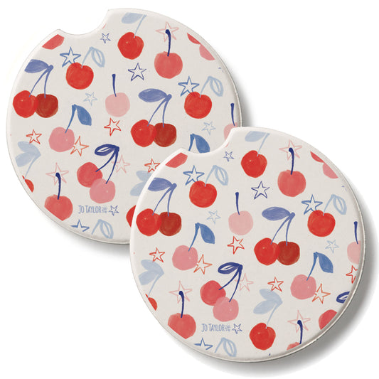 Cherry Stars 2 Pack Absorbent Stone Car Coasters 2.6" Manufactured in the USA