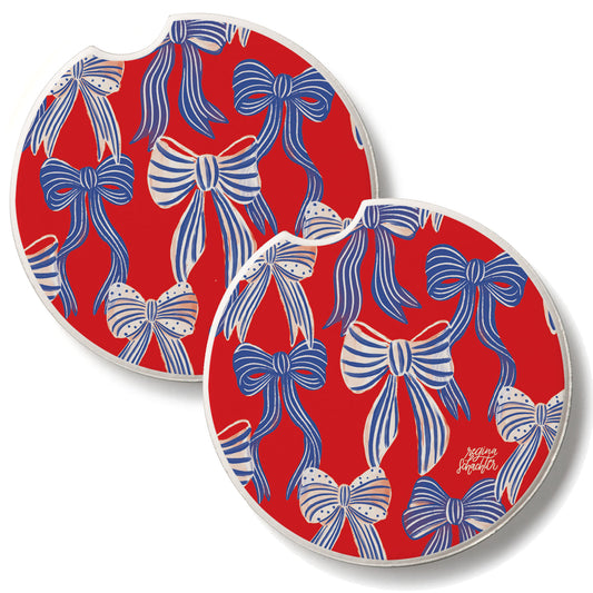 Americana Bows 2 Pack Absorbent Stone Car Coasters 2.6" Manufactured in the USA
