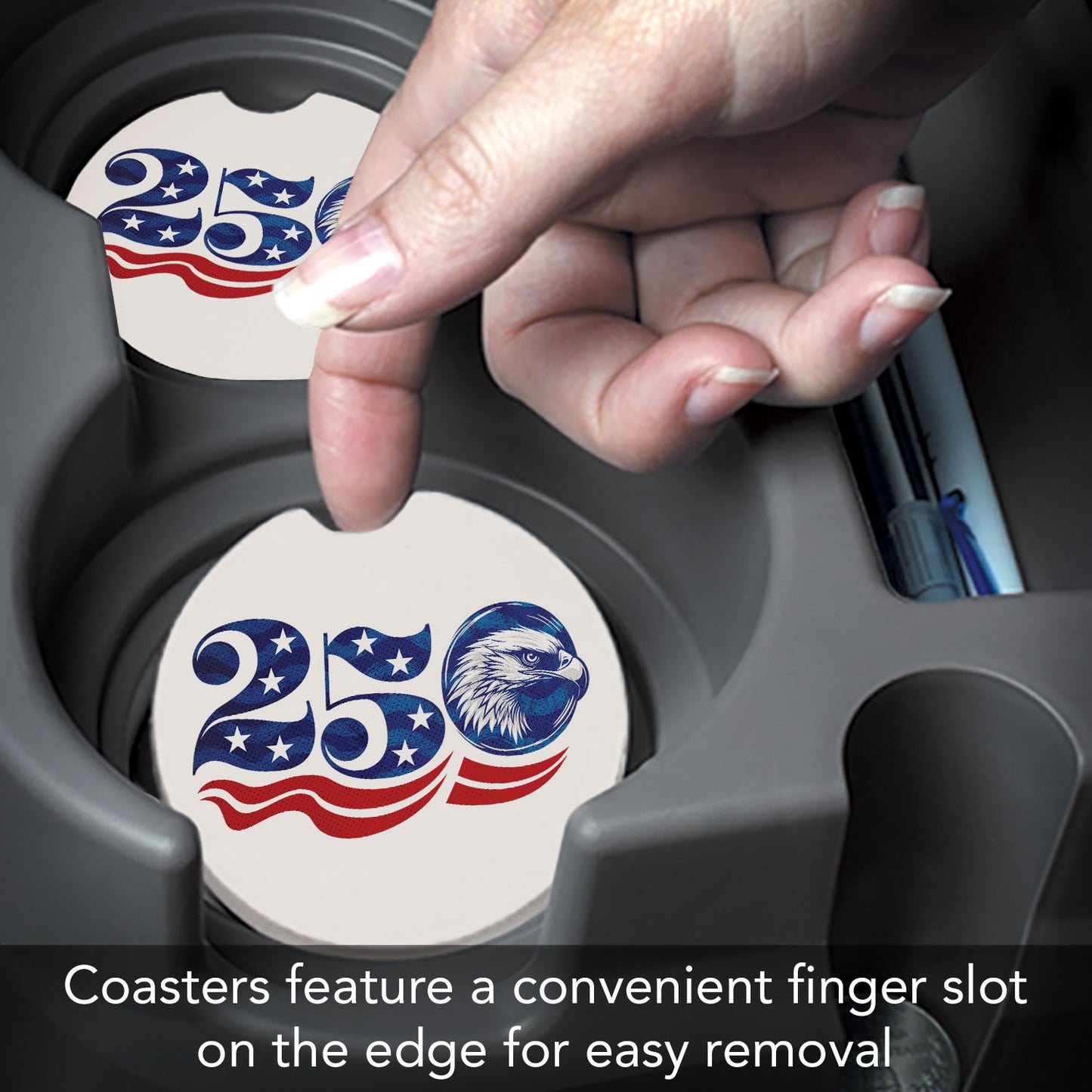 Celebrate 250 Years 2 Pack Absorbent Stone Car Coasters 2.6" Manufactured in the USA