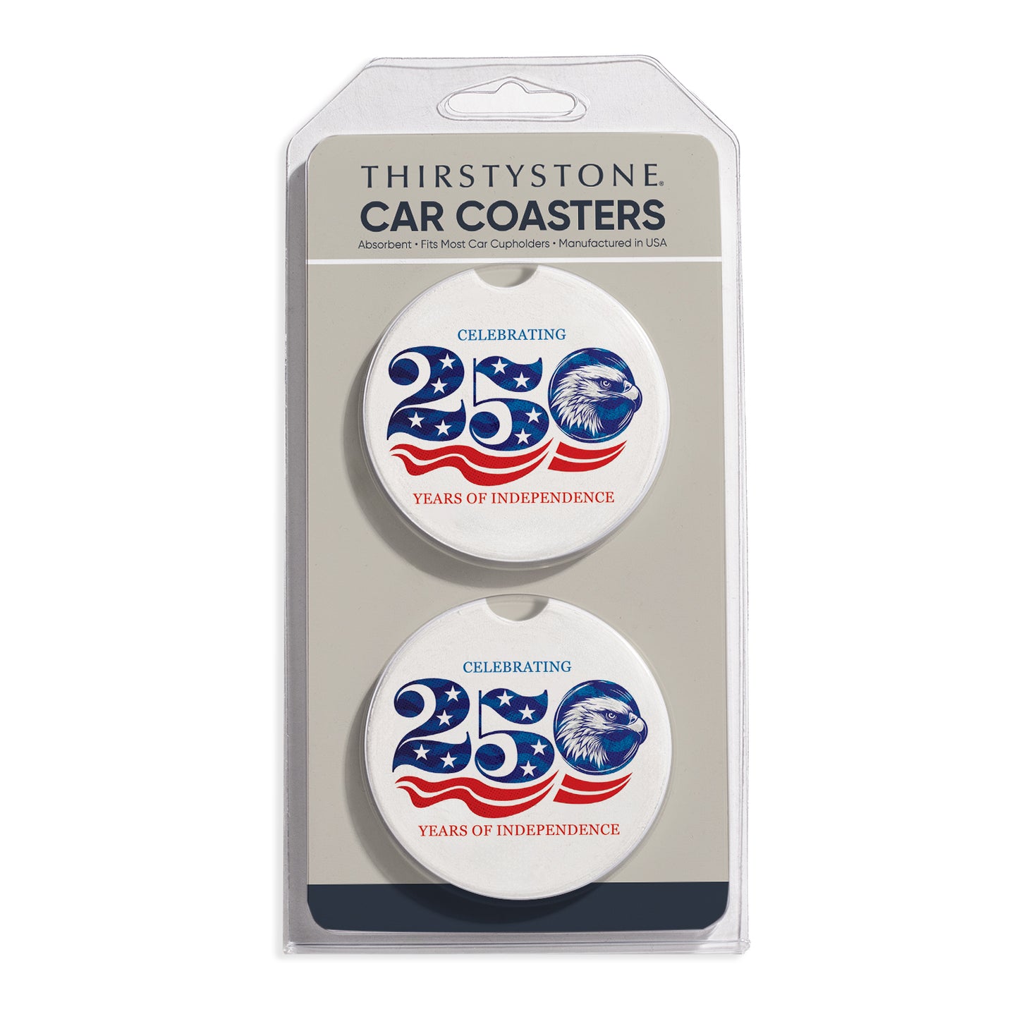 Celebrate 250 Years 2 Pack Absorbent Stone Car Coasters 2.6" Manufactured in the USA