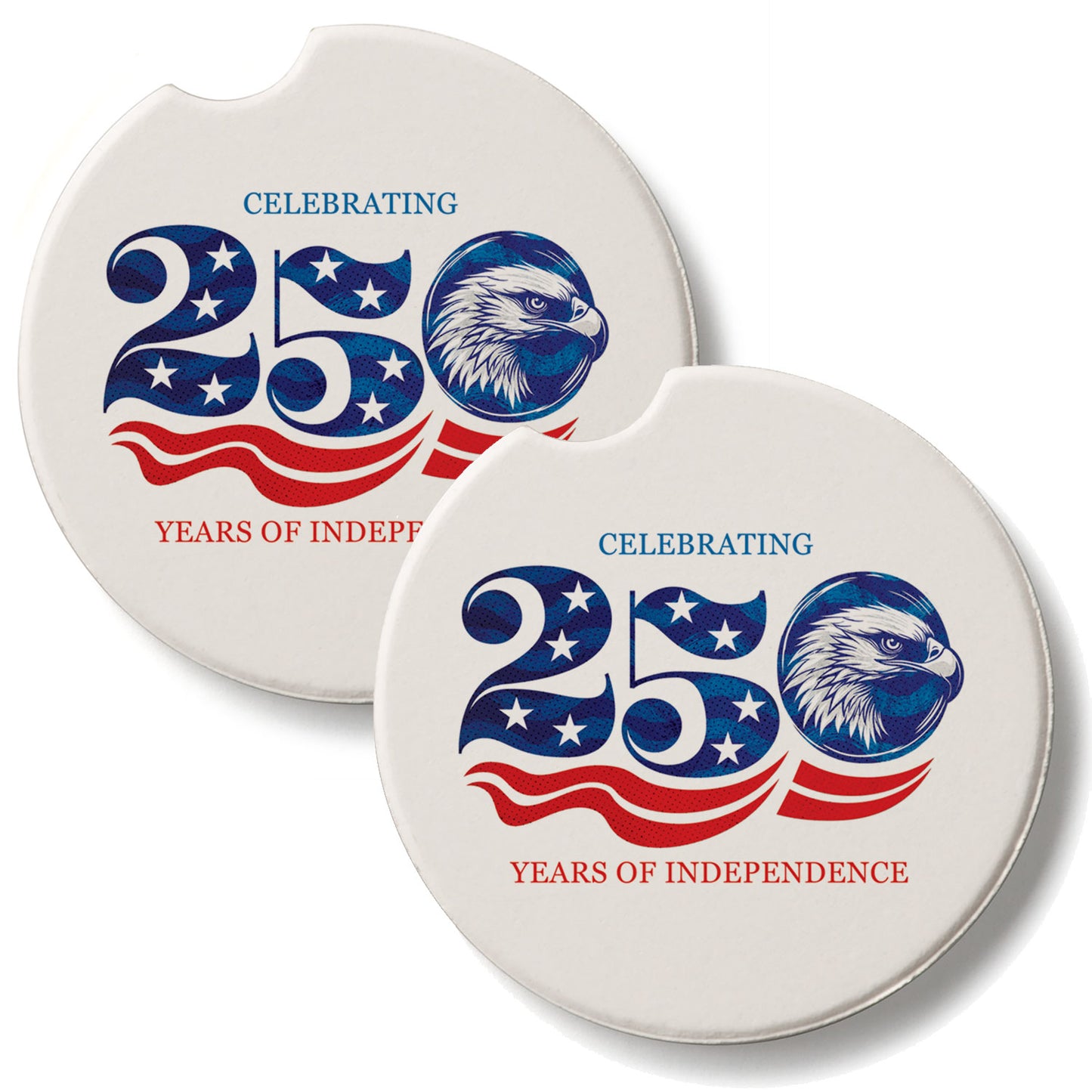 Celebrate 250 Years 2 Pack Absorbent Stone Car Coasters 2.6" Manufactured in the USA