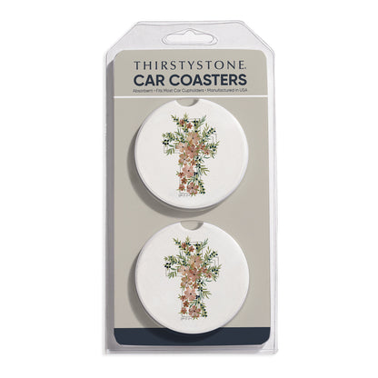 Floral Faith 2 Pack Absorbent Stone Car Coasters 2.6" Manufactured in the USA