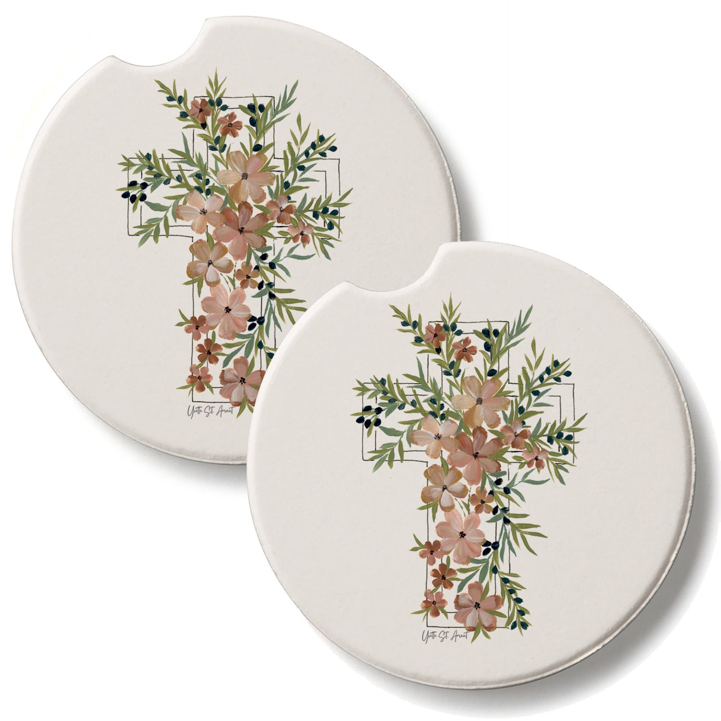 Floral Faith 2 Pack Absorbent Stone Car Coasters 2.6" Manufactured in the USA