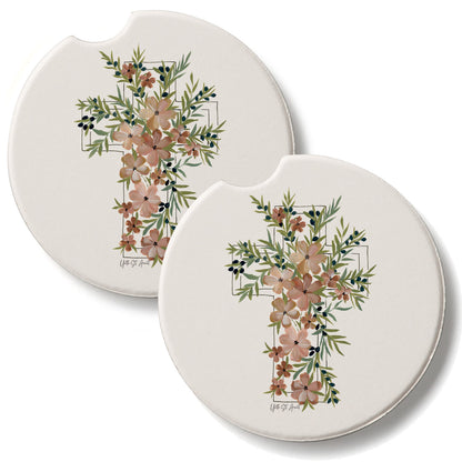 Floral Faith 2 Pack Absorbent Stone Car Coasters 2.6" Manufactured in the USA