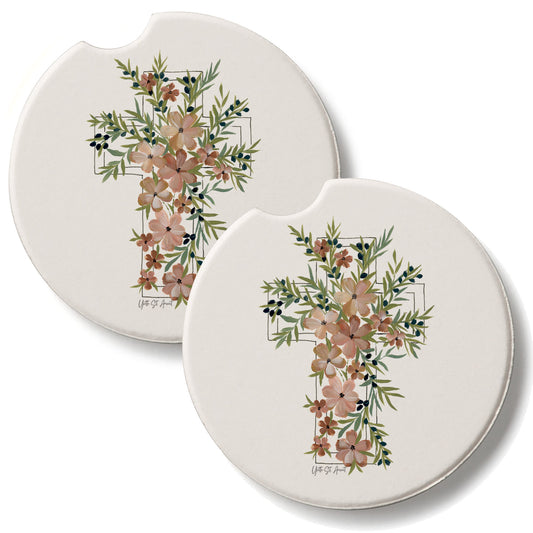 Floral Faith 2 Pack Absorbent Stone Car Coasters 2.6" Manufactured in the USA