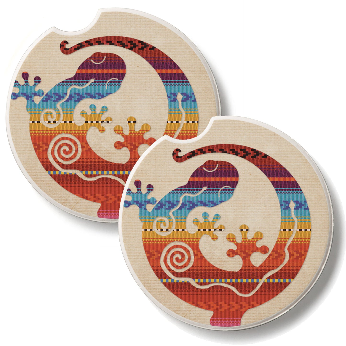 Southwest Gecko 2 Pack Absorbent Stone Car Coasters 2.6" Manufactured in the USA