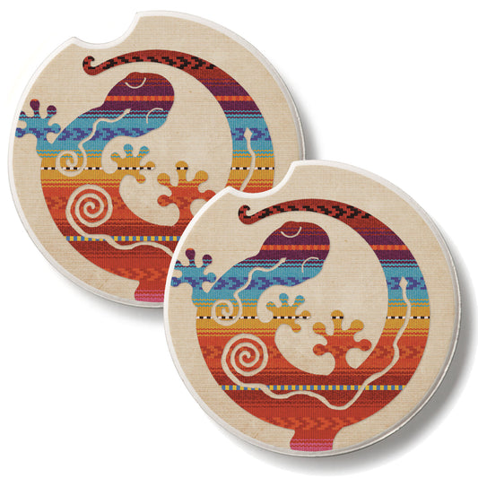 Southwest Gecko 2 Pack Absorbent Stone Car Coasters 2.6" Manufactured in the USA