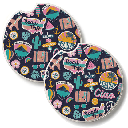 Around the World 2 Pack Absorbent Stone Car Coasters 2.6" Manufactured in the USA