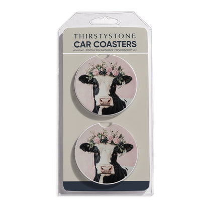 Charming Cow 2 Pack Absorbent Stone Car Coasters 2.6" Manufactured in the USA