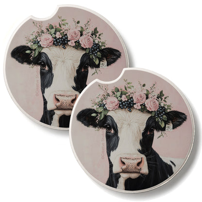 Charming Cow 2 Pack Absorbent Stone Car Coasters 2.6" Manufactured in the USA