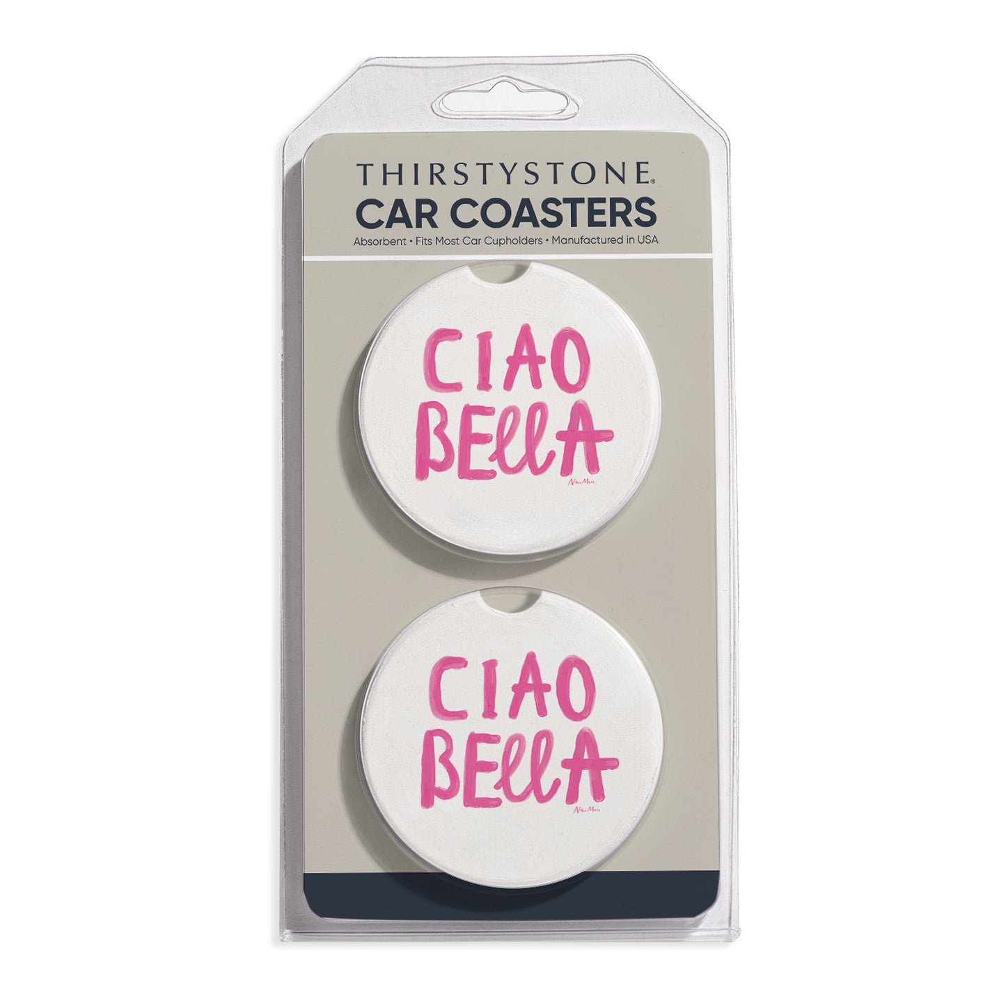 Ciao Bella 2 Pack Absorbent Stone Car Coasters 2.6" Manufactured in the USA
