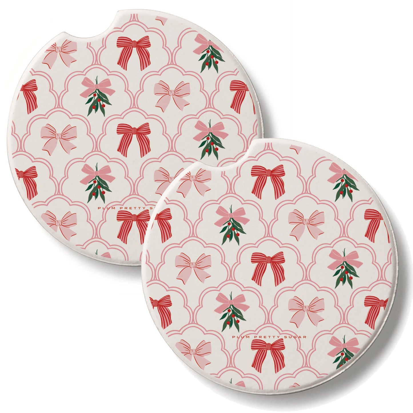 Coquette Holiday 2 Pack Absorbent Stone Car Coasters 2.6" Manufactured in the USA