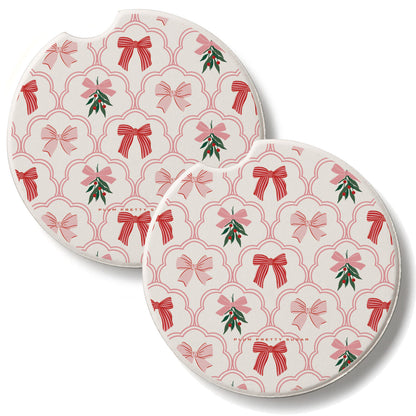 Coquette Holiday 2 Pack Absorbent Stone Car Coasters 2.6" Manufactured in the USA