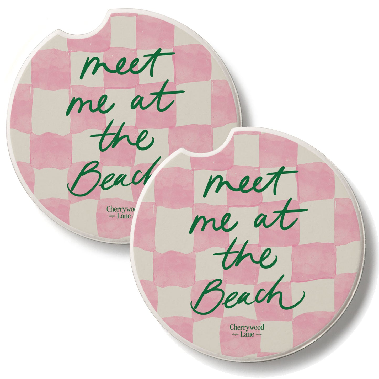 Meet at Beach 2 Pack Absorbent Stone Car Coasters 2.6" Manufactured in the USA