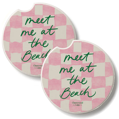 Meet at Beach 2 Pack Absorbent Stone Car Coasters 2.6" Manufactured in the USA