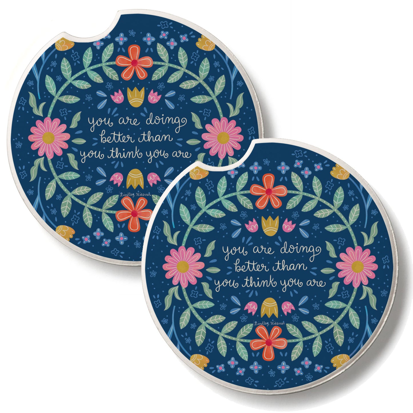 Bloom Bright 2 Pack Absorbent Stone Car Coasters 2.6" Manufactured in the USA
