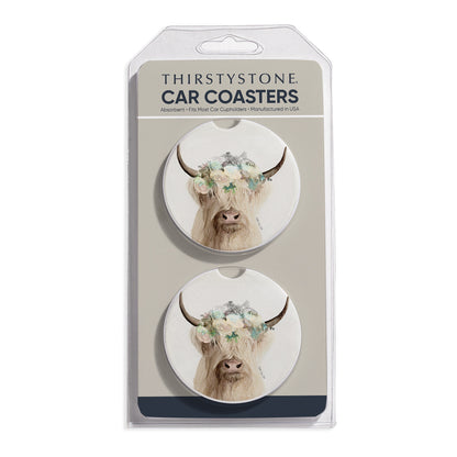 Highland Cow 2 Pack Absorbent Stone Car Coasters 2.6" Manufactured in the USA