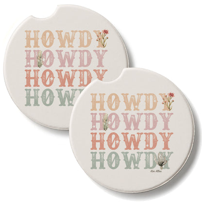Howdy Cowgirl 2 Pack Absorbent Stone Car Coasters 2.6" Manufactured in the USA