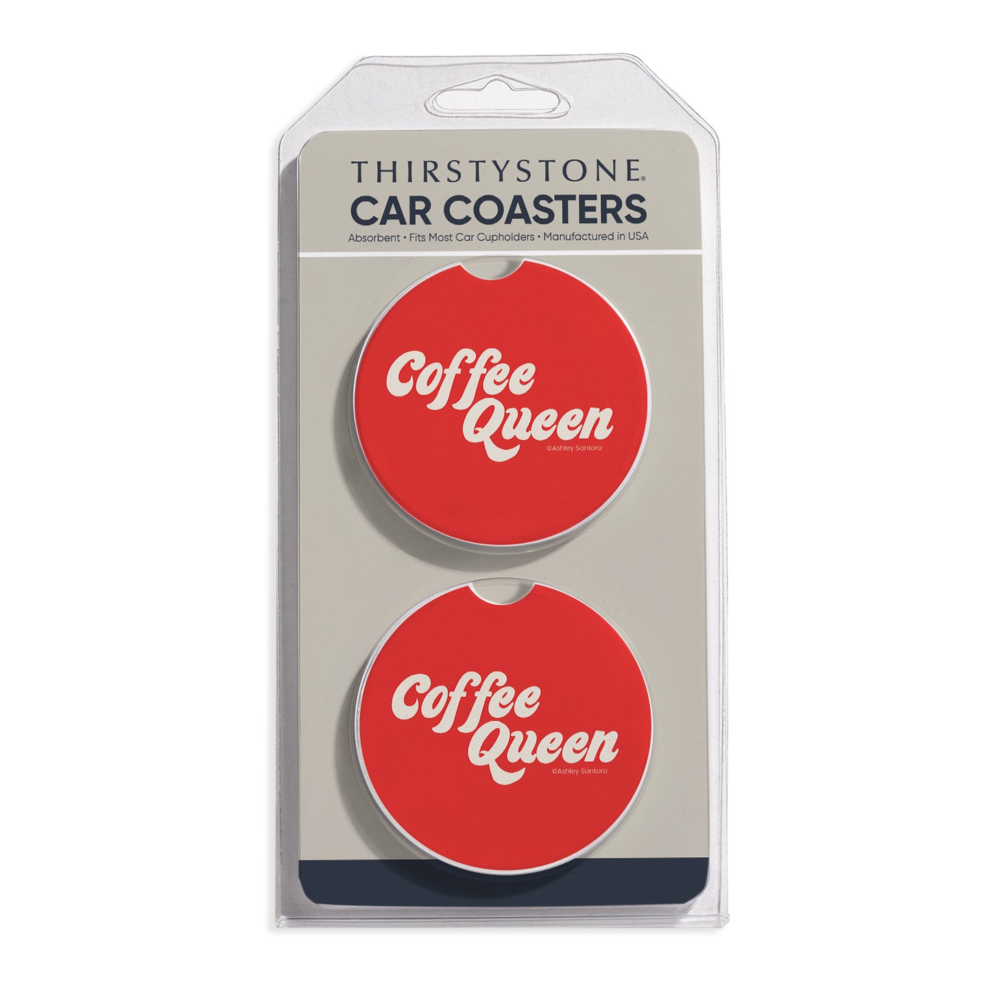 Coffee Queen 2 Pack Absorbent Stone Car Coasters 2.6" Manufactured in the USA