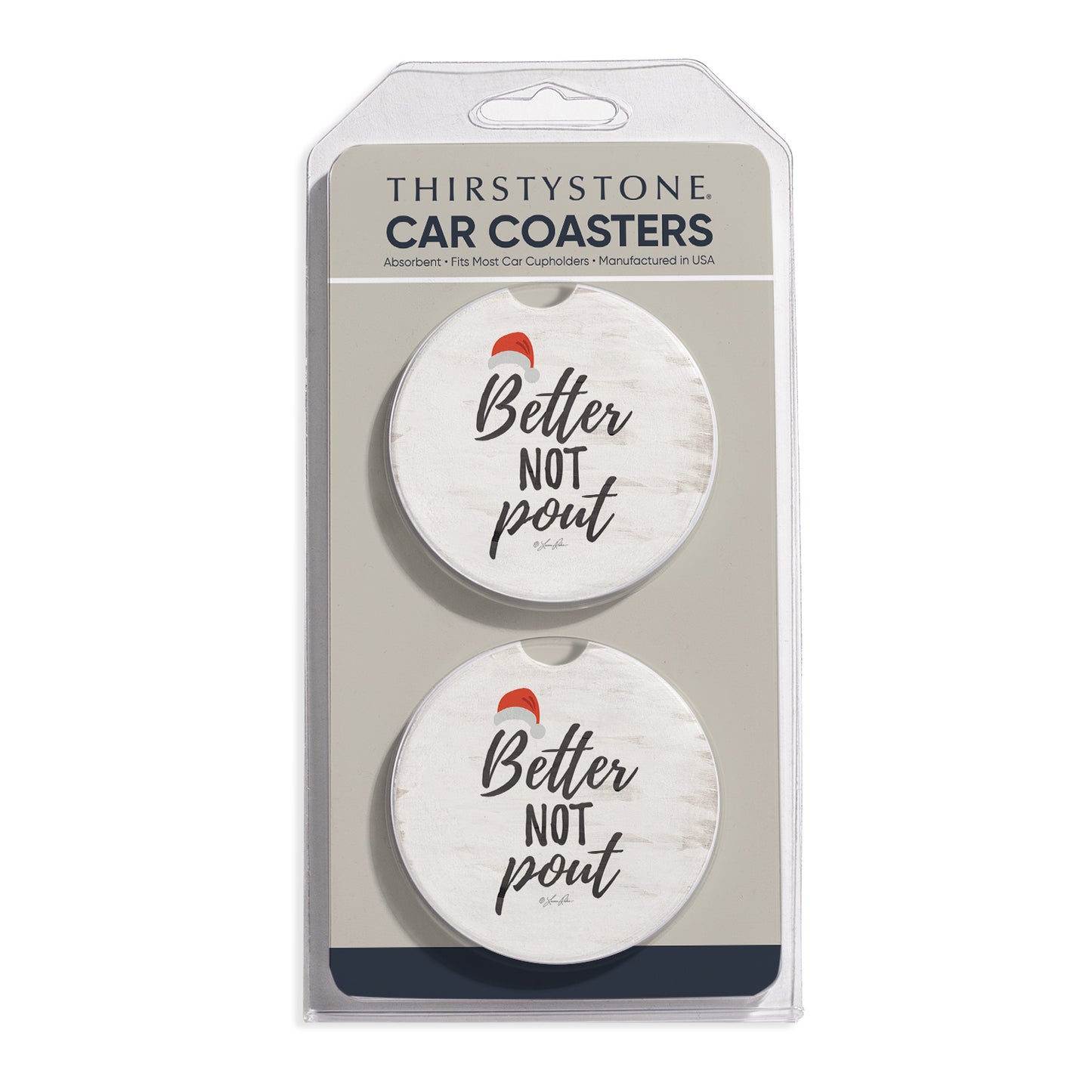Better Not Pout 2 Pack Absorbent Stone Car Coasters 2.6" Manufactured in the USA