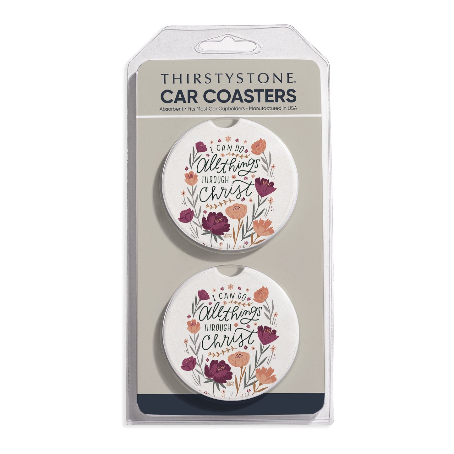 All Things 2 Pack Absorbent Stone Car Coasters 2.6" Manufactured in the USA
