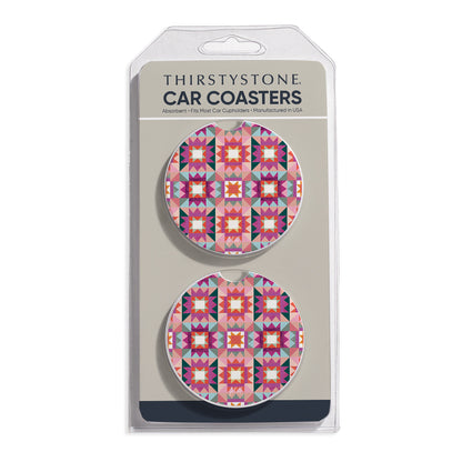 Vintage Patchwork 2 Pack Absorbent Stone Car Coasters 2.6" Manufactured in the USA