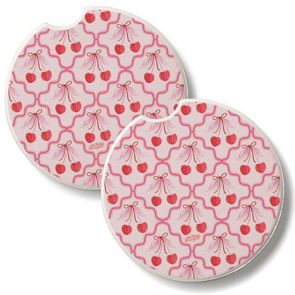 Sketched Cherries 2 Pack Absorbent Stone Car Coasters 2.6" Manufactured in the USA