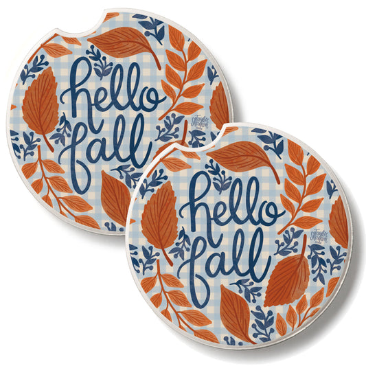 Hello Fall 2 Pack Absorbent Stone Car Coasters 2.6" Manufactured in the USA