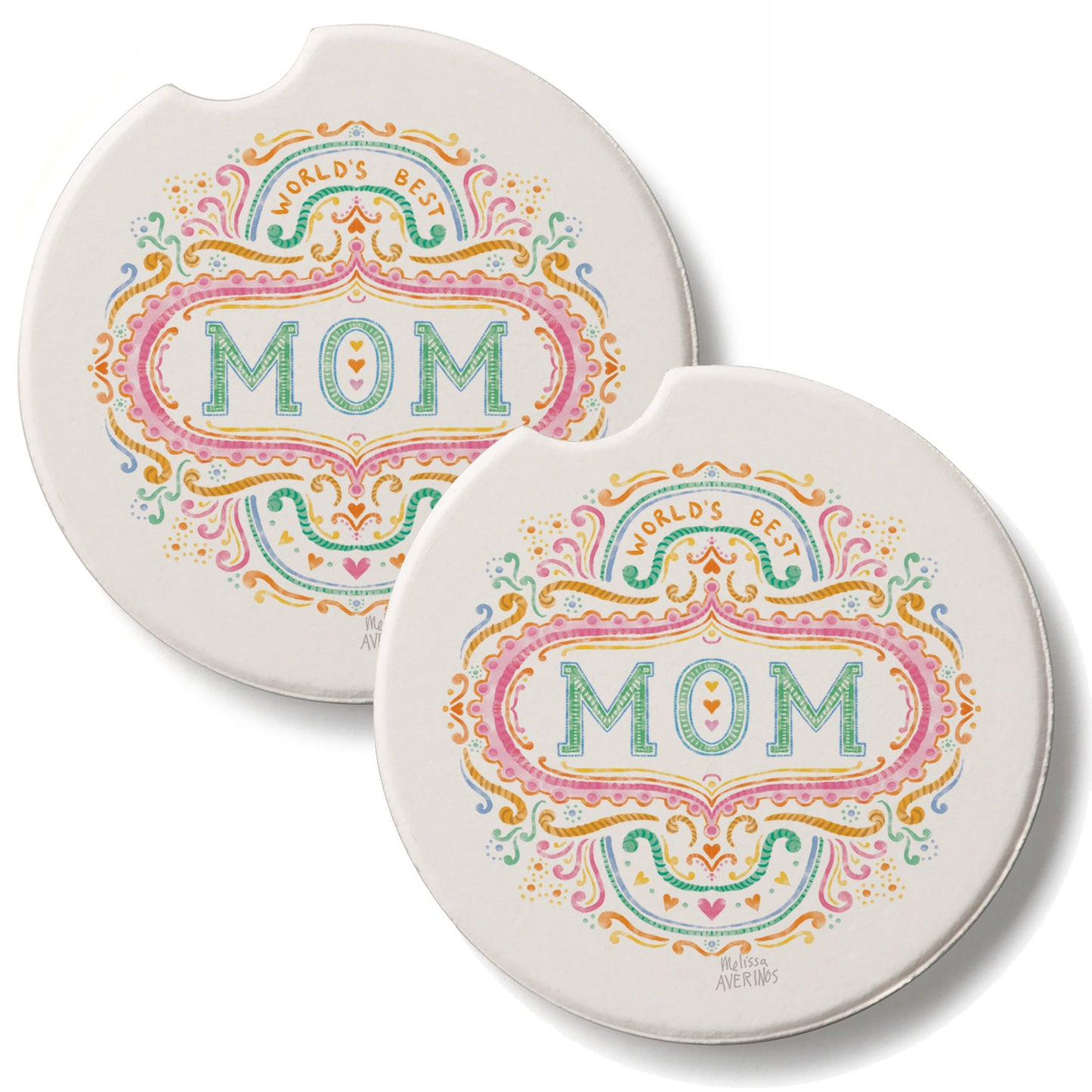 World's Best Mom 2 Pack Absorbent Stone Car Coasters 2.6" Manufactured in the USA