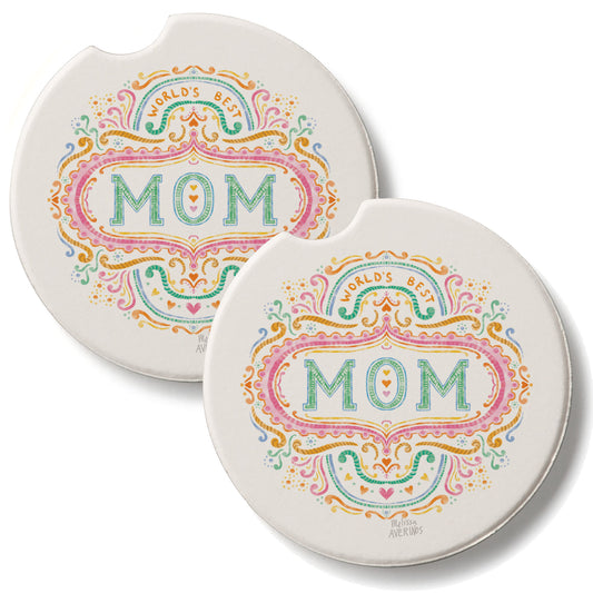 World's Best Mom 2 Pack Absorbent Stone Car Coasters 2.6" Manufactured in the USA