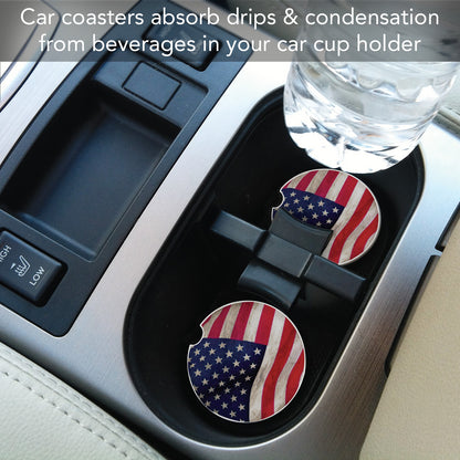 US Flag 2 Pack Absorbent Stone Car Coasters 2.6" Manufactured in the USA