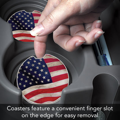 US Flag 2 Pack Absorbent Stone Car Coasters 2.6" Manufactured in the USA