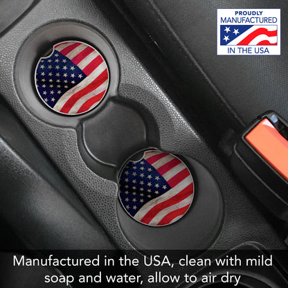 US Flag 2 Pack Absorbent Stone Car Coasters 2.6" Manufactured in the USA
