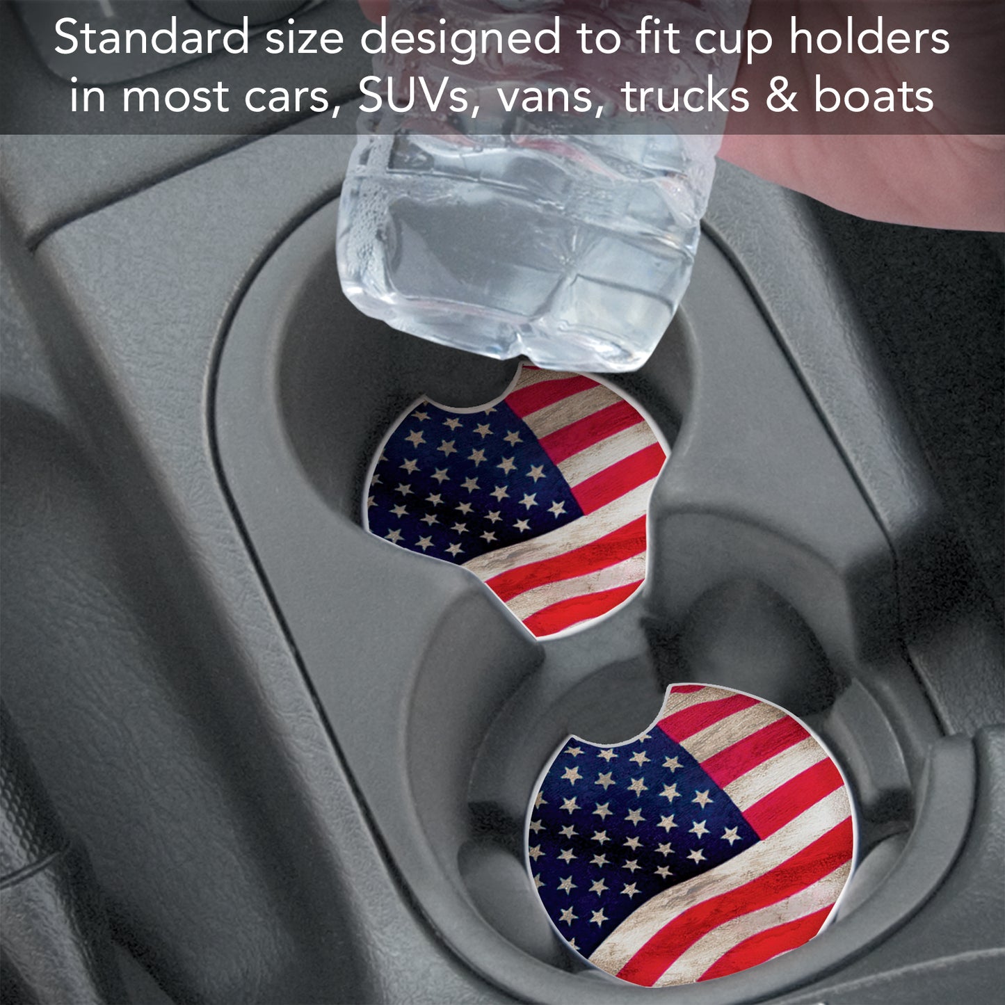 US Flag 2 Pack Absorbent Stone Car Coasters 2.6" Manufactured in the USA