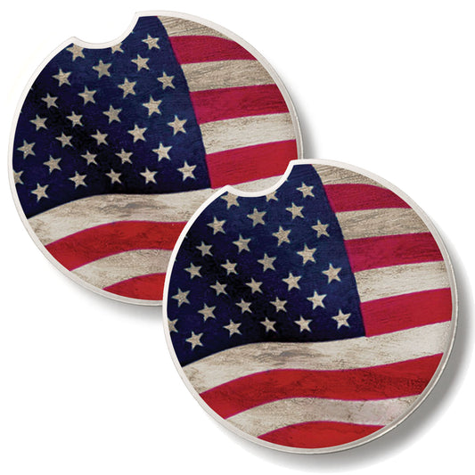 US Flag 2 Pack Absorbent Stone Car Coasters 2.6" Manufactured in the USA