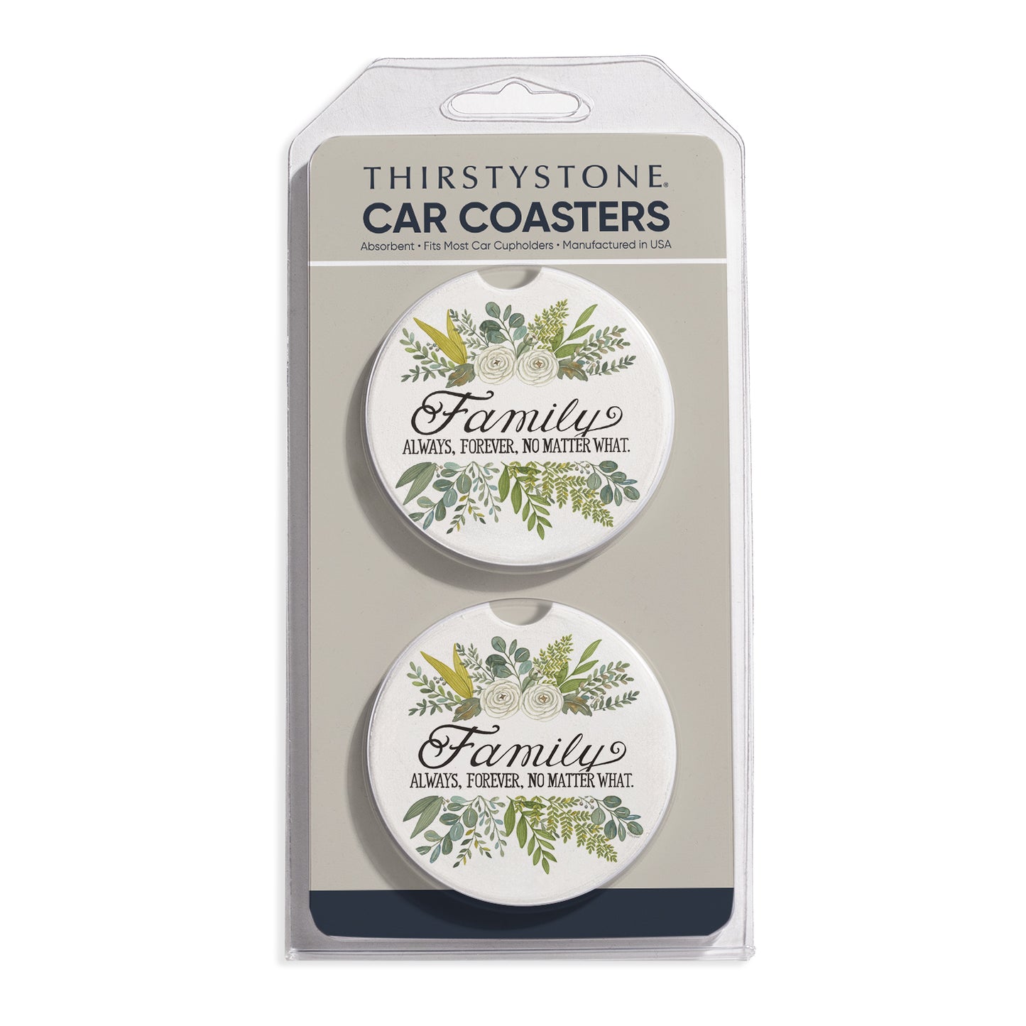 Family Matters 2 Pack Absorbent Stone Car Coasters 2.6" Manufactured in the USA