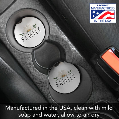 Family Floral 2 Pack Absorbent Stone Car Coasters 2.6" Manufactured in the USA