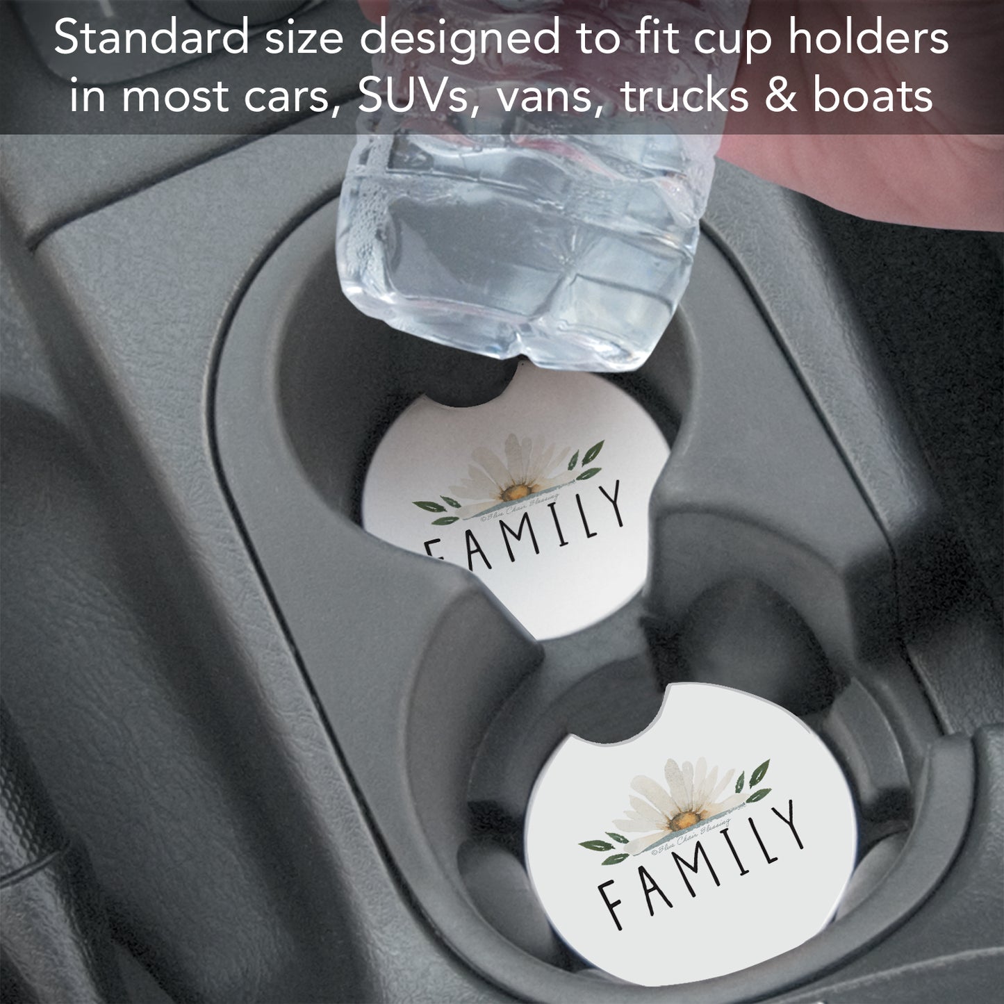 Family Floral 2 Pack Absorbent Stone Car Coasters 2.6" Manufactured in the USA