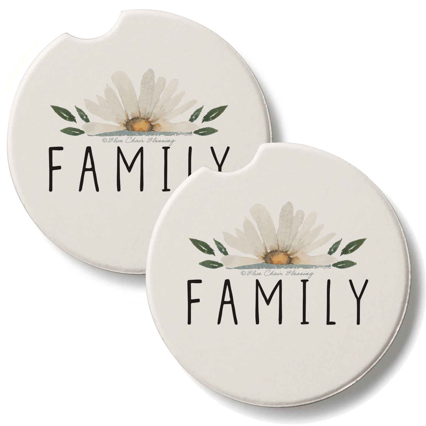 Family Floral 2 Pack Absorbent Stone Car Coasters 2.6" Manufactured in the USA