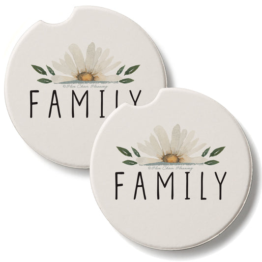Family Floral 2 Pack Absorbent Stone Car Coasters 2.6" Manufactured in the USA