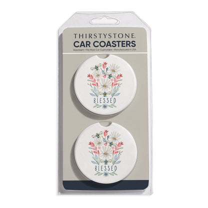 Blessed Bouquet 2 Pack Absorbent Stone Car Coasters 2.6" Manufactured in the USA